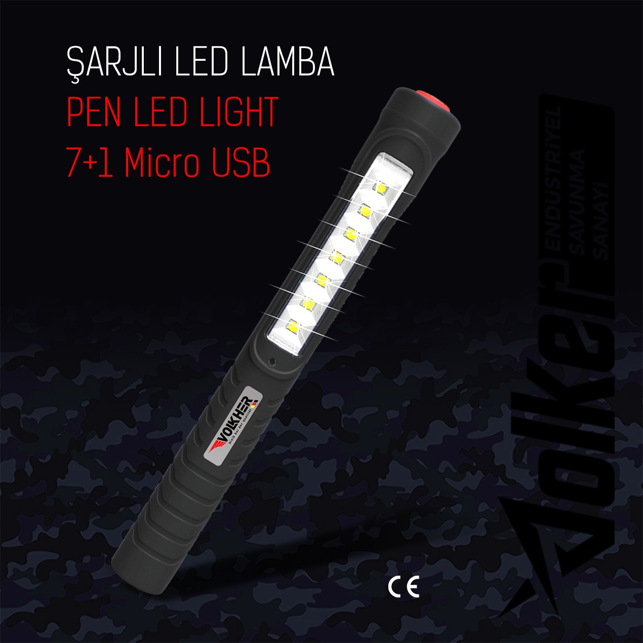 Pen Light LED 7+1 Micro USB Şarjlı Taktiksel Fener