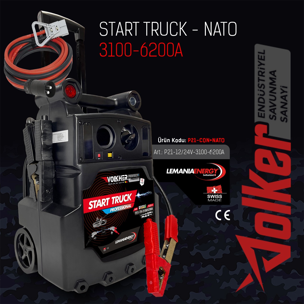 Akü Takviye Cihazı P21-Q 12/24V 3100-6200A Tekerlekli NATO